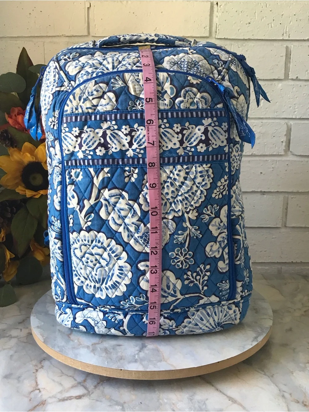 Vera Bradley Blue Lagoon Backpack Padded Laptop Quilted Floral Tote